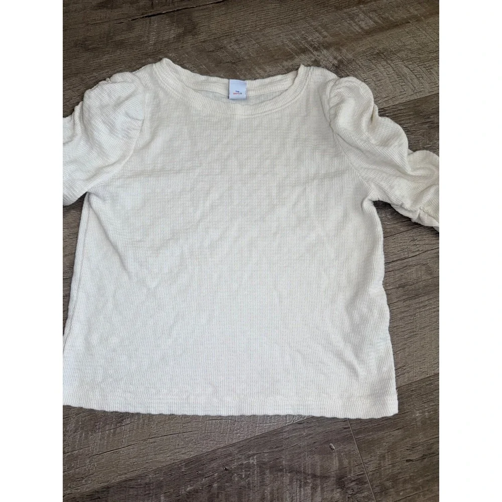 Old Navy Girl's Waffle Knit Top Set Leopard Print & Puff Sleeve Cream Size 8 M